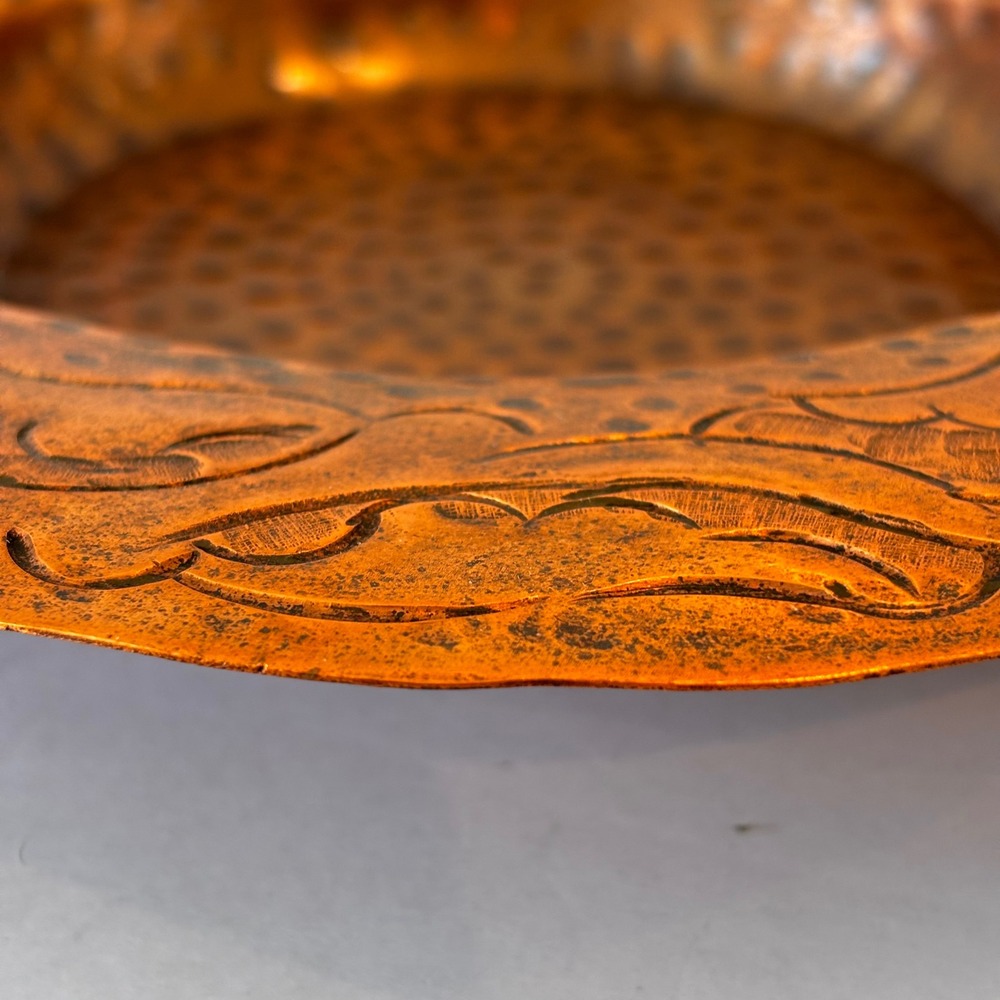 Vintage Handmade Hammered Copper Bowl Plate Wall Hanging Trinket Dish Table 10" - Picture 3 of 8